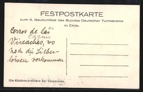 AK Valparaiso, Turnfest Valapraiso 1930, Deutsche Turnerschaft Gau Chile, Küstencordillere bei Valparaiso