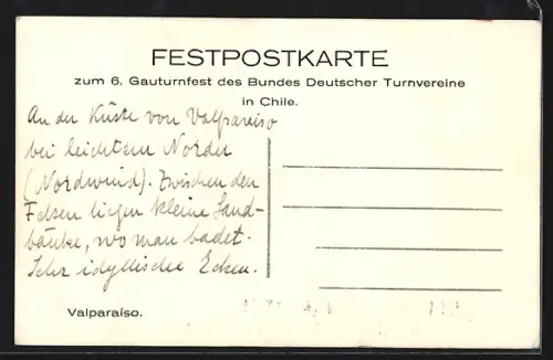 AK Valparaiso, Turnfest Valapraiso 1930, Deutsche Turnerschaft Gau Chile, Küstenlinie
