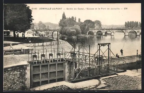 AK Joinville-le-Point, Sortie du Canal, l`Ecluse et le Pont