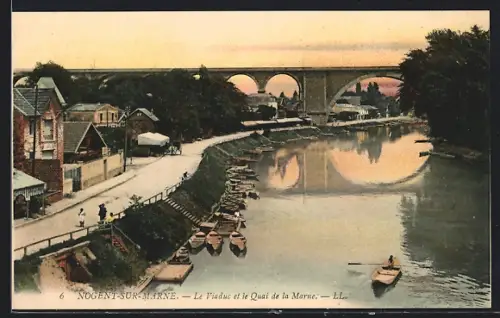 AK Nogent-sur-Marne, Le Viaduc et le Quai de la Marne