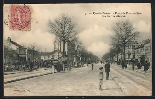 AK Kremlin-Bicêtre, Route de Fontainebleau, Un Jour de Marché