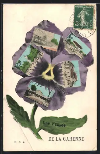 AK La Garenne, Une Pensée, Ortsansichten in einer Blume