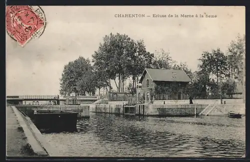 AK Charenton, Écluse de la Marne à la Seine