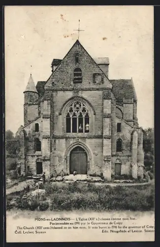 AK Mons-en-Laonnois, L`Église, XIIe s., classée comme mon. hist