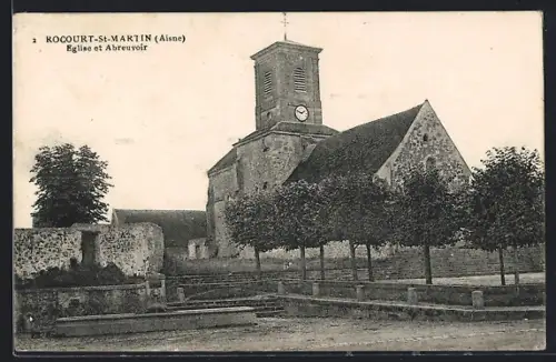 AK Rocourt-St-Martin /Aisne, Église et Abreuvoir