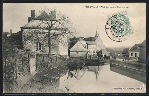 AK Chéry-les-Rozoy /Aisne, L`Abreuvoir et vue du village au bord de l`eau