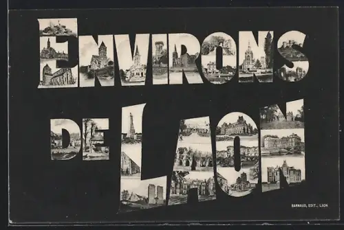 AK Laon, Collage des monuments et paysages locaux