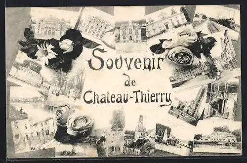 AK Château-Thierry, Souvenir avec vues multiples et roses