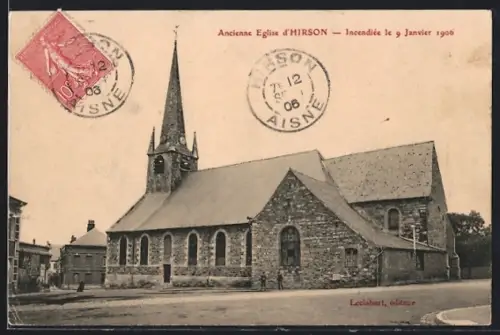 AK Hirson, Ancienne Église d`Hirson, Incendie le 9 Janvier 1906
