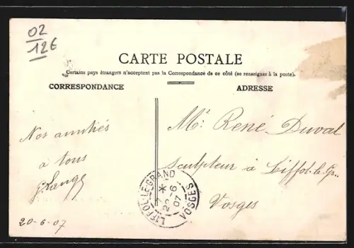 AK Hirson, Arrivée en train avec vue sur la ville et message de bienvenue