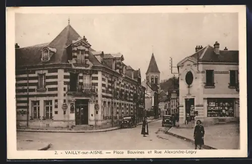 AK Vailly-sur-Aisne, Place Bouvines et Rue Alexandre-Legry