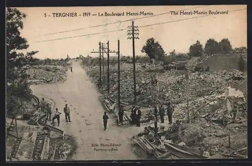 AK Tergnier, Le Boulevard Henri-Martin en 1919 après la destruction