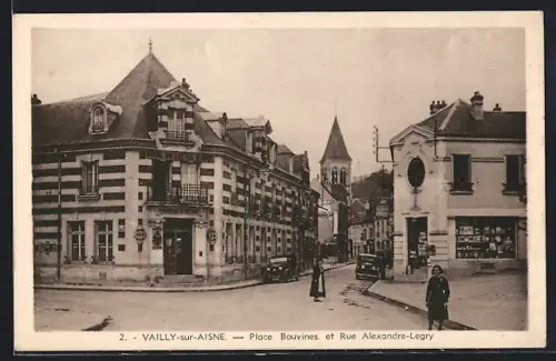 AK Vailly-sur-Aisne, Place Bouvines et Rue Alexandre-Legry