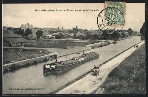 AK Saint-Quentin, Le Canal vu du pont de Vélu