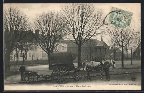 AK St-Michel /Aisne, Place Rochefort avec calèche et kiosque à musique