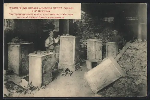 AK Saint-Quentin, Incendie des Grands Magasins Séret Frères et coffres Bauche résistants