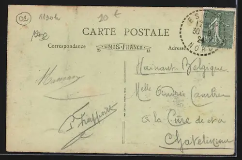 AK Seboncourt, Place de l`Église avec chevaux et habitations