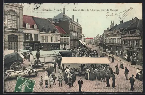 AK Bohain /Aisne, Place et Rue du Château, jour de Marché