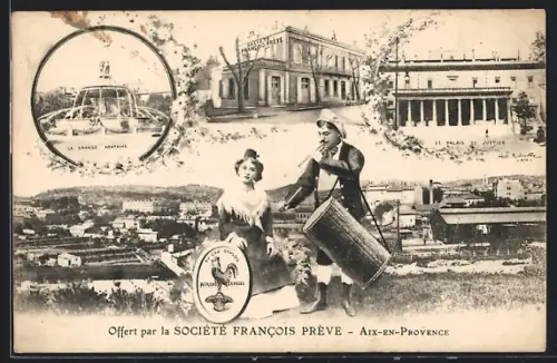 AK Aix-en-Provence, La Grande Fontaine, Le Palais de Justice, Societe Francois Prève