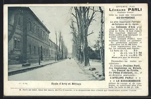 AK Aix-en-Provence, École d`Arts et Métiers et avenue bordée d`arbres