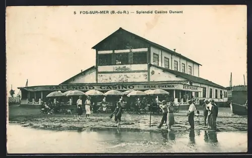 AK Fos-sur-Mer /B.-du-R., Splendid Casino Dunant et plage animée