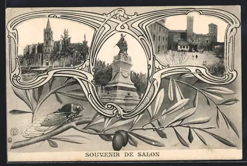 AK Salon, Souvenir de Salon avec statues et bâtiments historiques
