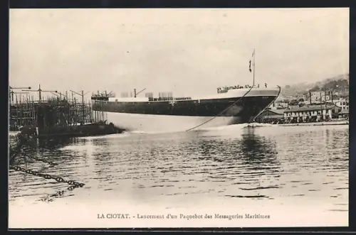 AK La Ciotat, Lancement d`un paquebot des Messageries Maritimes