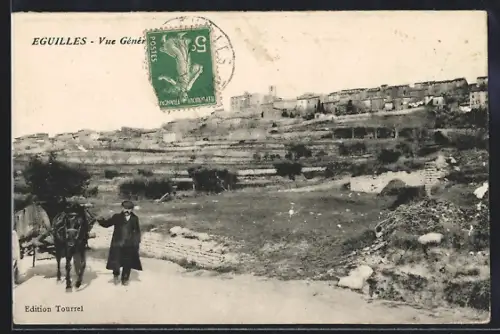 AK Eguilles, Vue Générale avec homme et cheval au premier plan
