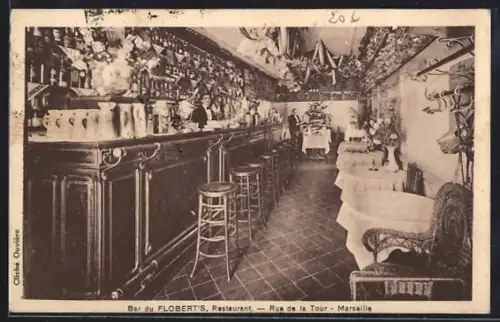 AK Marseille, Intérieur du Bar du Flobert`s Restaurant, Rue de la Tour