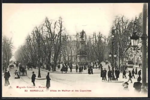 AK Marseille, Allées de Meilhan et des Capucines animées