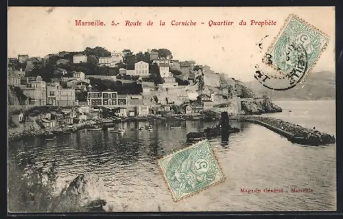 AK Marseille, Route de la Corniche, Quartier du Prophète