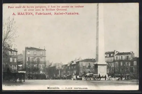 AK Marseille, Place Castellane avec obélisque et calèches