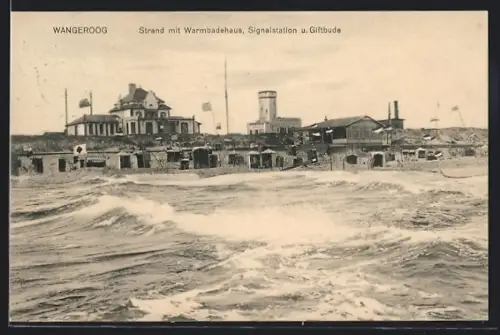 AK Wangeroog, Strand mit Warmbadehaus, Signalstation, Giftbude