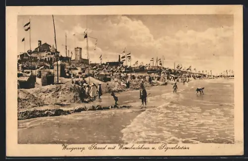 AK Wangerooge, Strand mit Warmbadehaus und Signalstationen