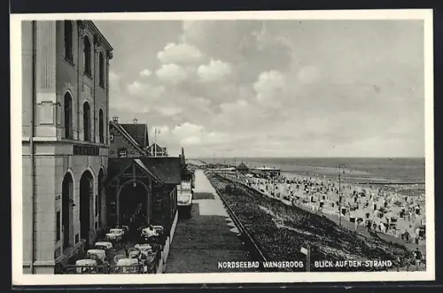 AK Wangerooge, Blick auf den Strand von einer Gasthofterrasse aus