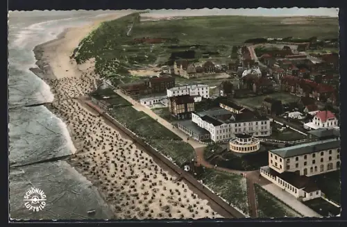 AK Wangerooge, Ortsansicht mit Strand vom Flugzeug aus