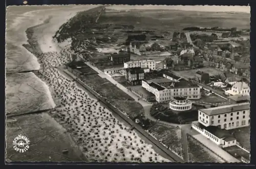 AK Wangerooge, Totalansicht mit Strand, Fliegeraufnahme