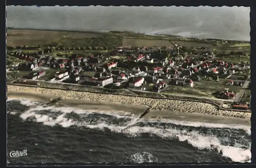 AK Wangerooge, Nordseebad, Luftaufnahme der Küste und Ortsansicht