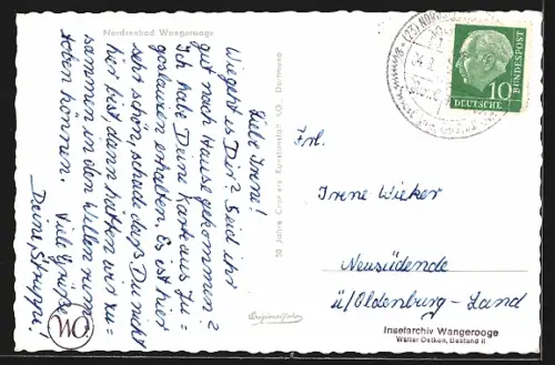 AK Wangerooge, Nordseebad, Luftaufnahme der Küste und Ortsansicht