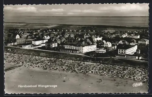 AK Wangerooge, Ortsansicht vom Strand, Fliegeraufnahme