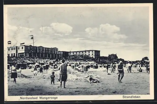 AK Wangerooge, Strandleben mit Gebäudeblick