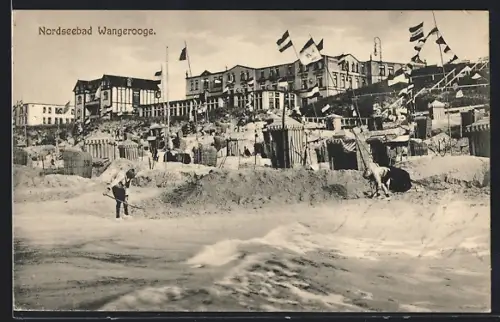 AK Wangerooge, Strand mit Badegästen und Strandkörben