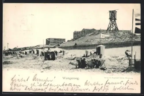 AK Wangeroog, Strand mit Aussichtsturm und Strandkörben