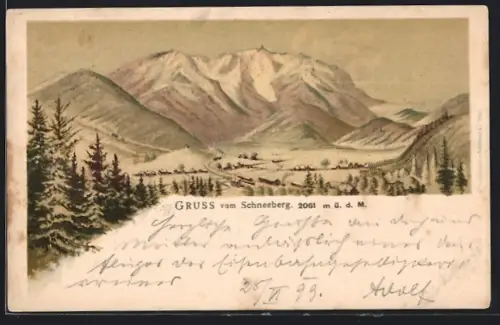 Lithographie Puchberg am Schneeberg, Schneeberg im Winter