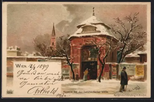 Künstler-AK Emil Czech: Wien VIII, Kapelle bei der Lerchenfelder Linie, Leute