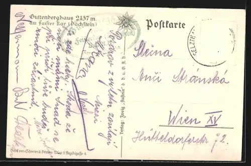 Künstler-AK Guttenberghaus, Berghütte am Feisterkar Dachstein