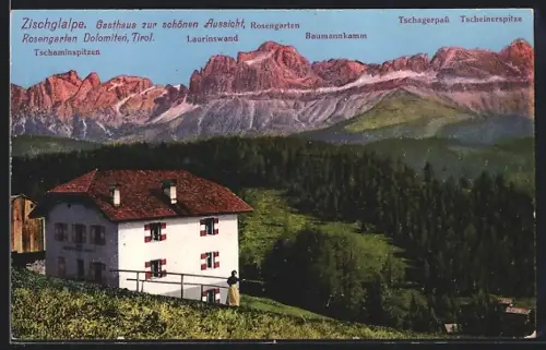 AK Welschnofen, Gasthaus zur schönen Aussicht, Zischglalpe