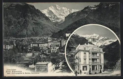AK Interlaken, Hôtel Alpenblick mit Ortspanorama