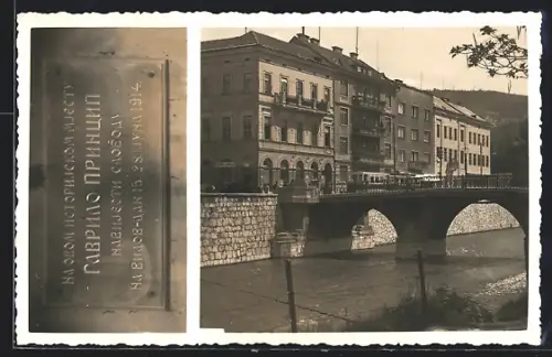 AK Sarajewo, Miljacka-Partie mit Brücke