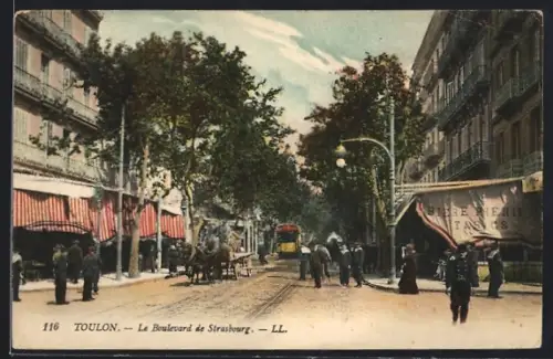 AK Toulon, Le Boulevard de Strasbourg, Ortspartie mit Strassenbahn
